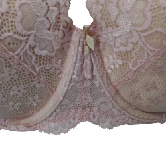 Victorias Secret Lined Demi Pink Underwire Lace Bra Size 38DD Adjustable Beige - Picture 9 of 10